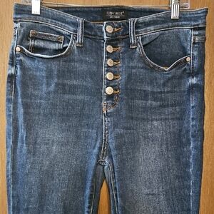 Judy Blue High Rise Button-Fly Jeans - Dark Blue - Fayed Hem